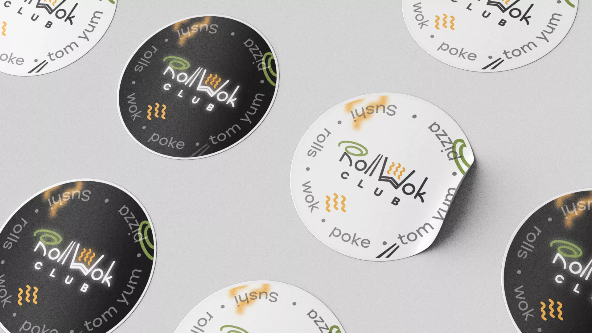 Разработка наклеек для суши-бара «Roll Wok Club» в Барабинске